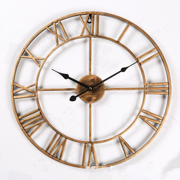 Simple Vintage Ornament Wall Clocks Round Wrought Iron Wall Clock